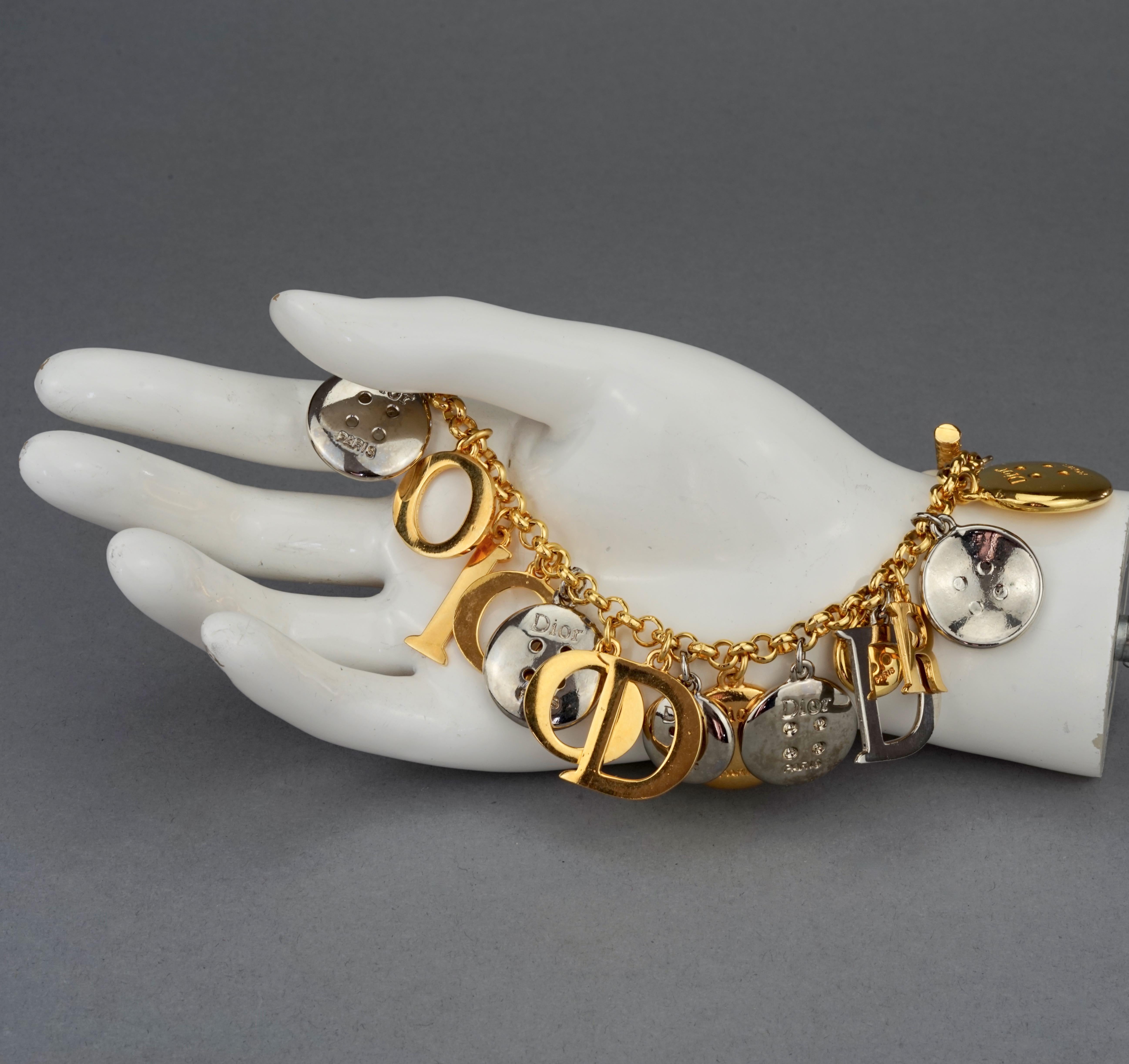 Vintage Iconic CHRISTIAN DIOR Letters and Buttons Charm Bracelet For Sale 2
