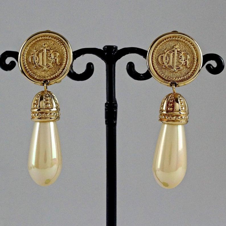 christian dior vintage pearl earrings