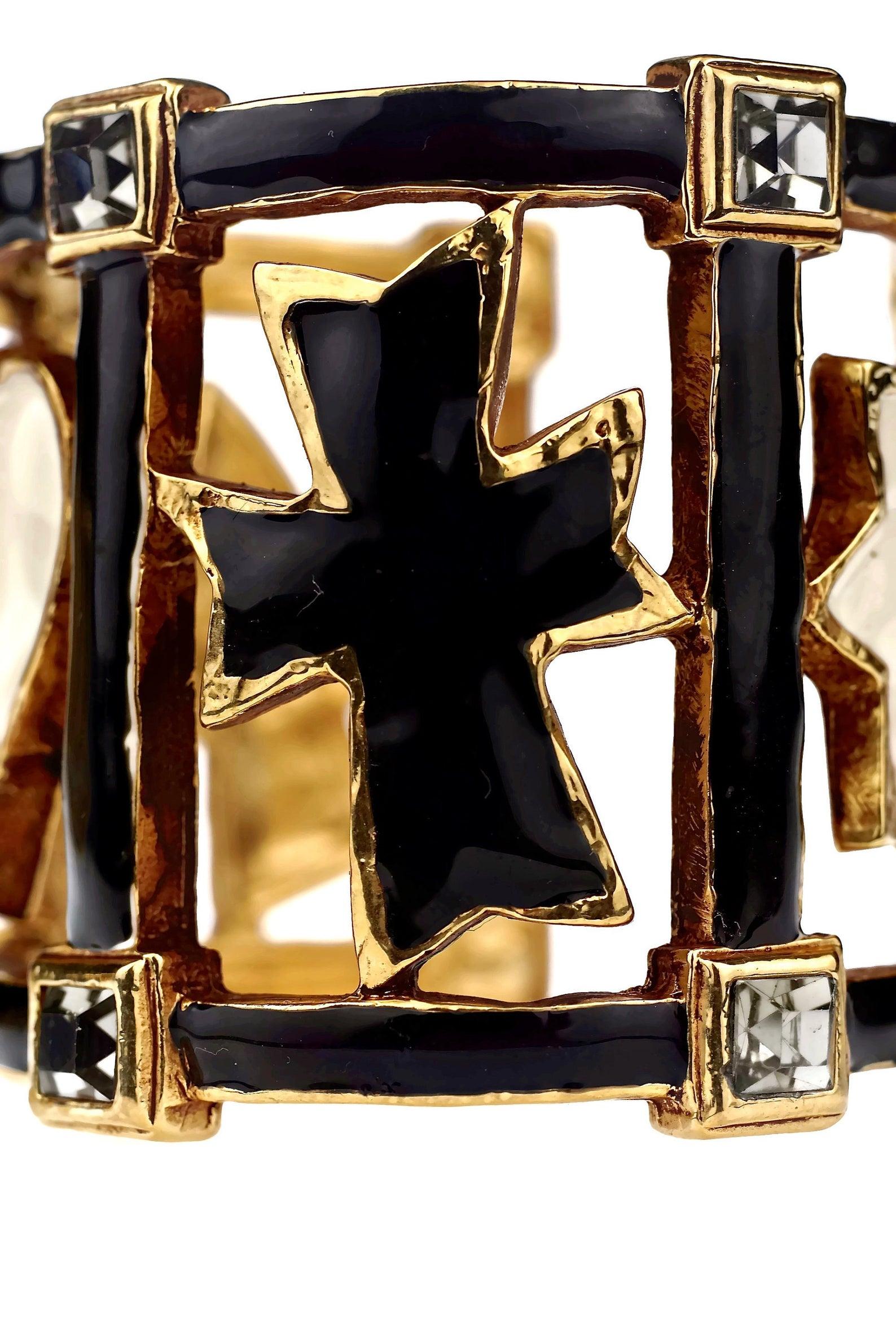 Vintage Iconic CHRISTIAN LACROIX Enamel Emblem Rhinestone Cuff Bracelet 3