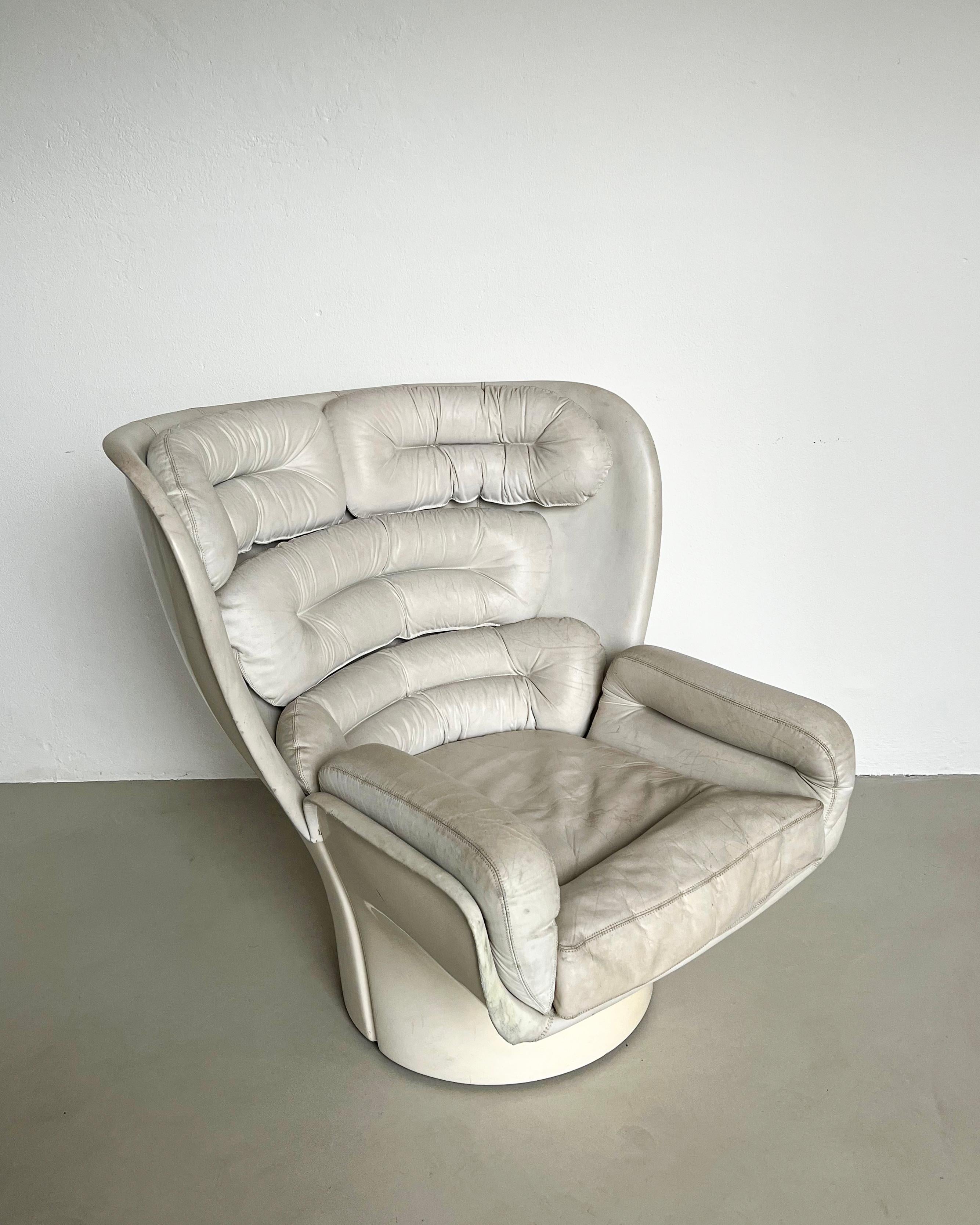 Vintage Iconic Joe Colombo Elda Armchair, Italian Space Age, White Leather For Sale 7