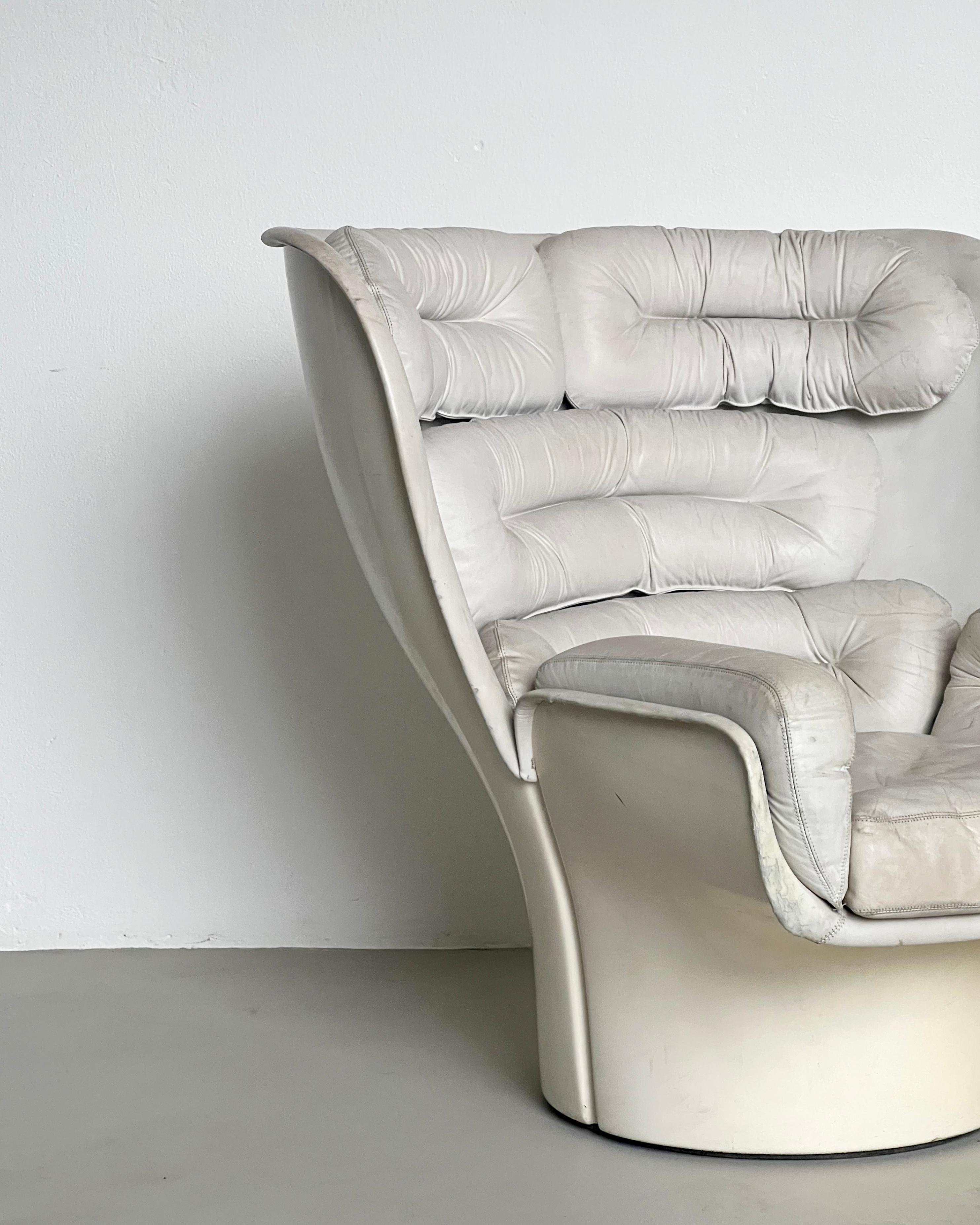 Milieu du XXe siècle Fauteuil vintage emblématique Joe Colombo Elda, ère spatiale italienne, cuir blanc en vente