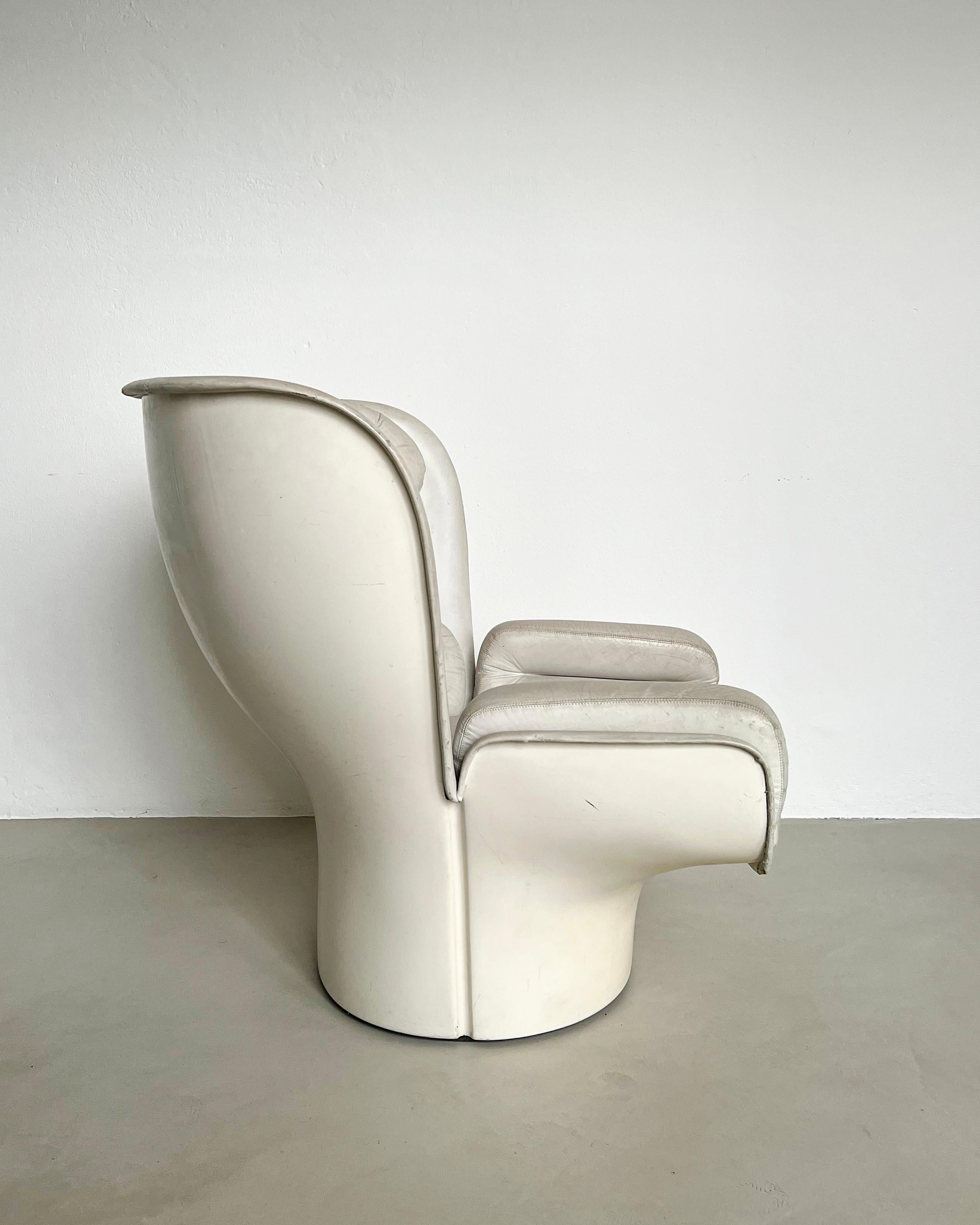 Vintage Iconic Joe Colombo Elda Armchair, Italian Space Age, White Leather For Sale 4
