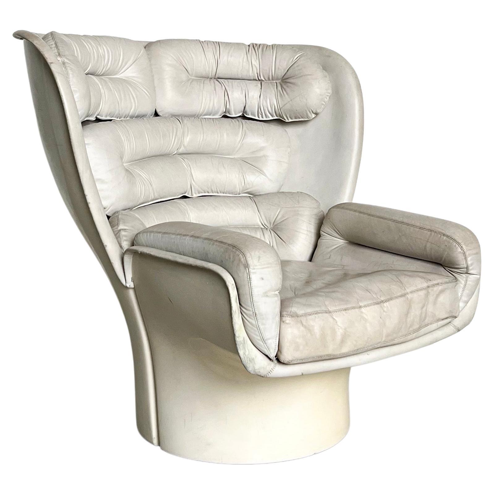 Fauteuil vintage emblématique Joe Colombo Elda, ère spatiale italienne, cuir blanc