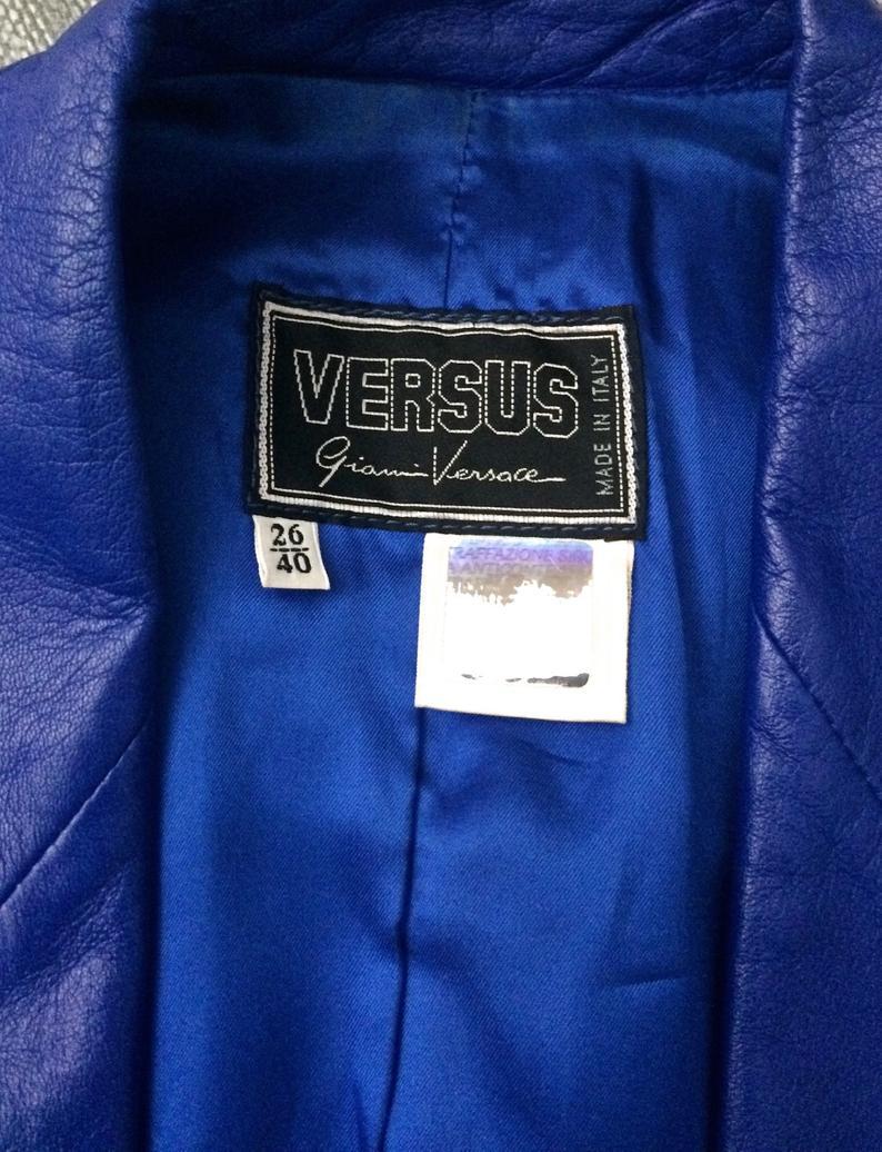 Vintage Iconic GIANNI VERSACE VERSUS Safety Pin Blue Leather Jacket 4
