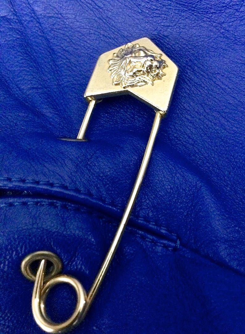 Vintage Iconic GIANNI VERSACE VERSUS Safety Pin Blue Leather Jacket 2