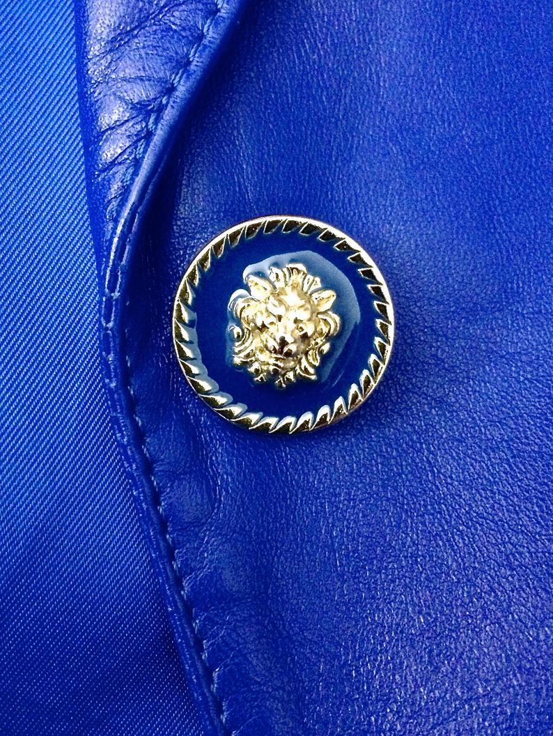 Vintage Iconic GIANNI VERSACE VERSUS Safety Pin Blue Leather Jacket 3