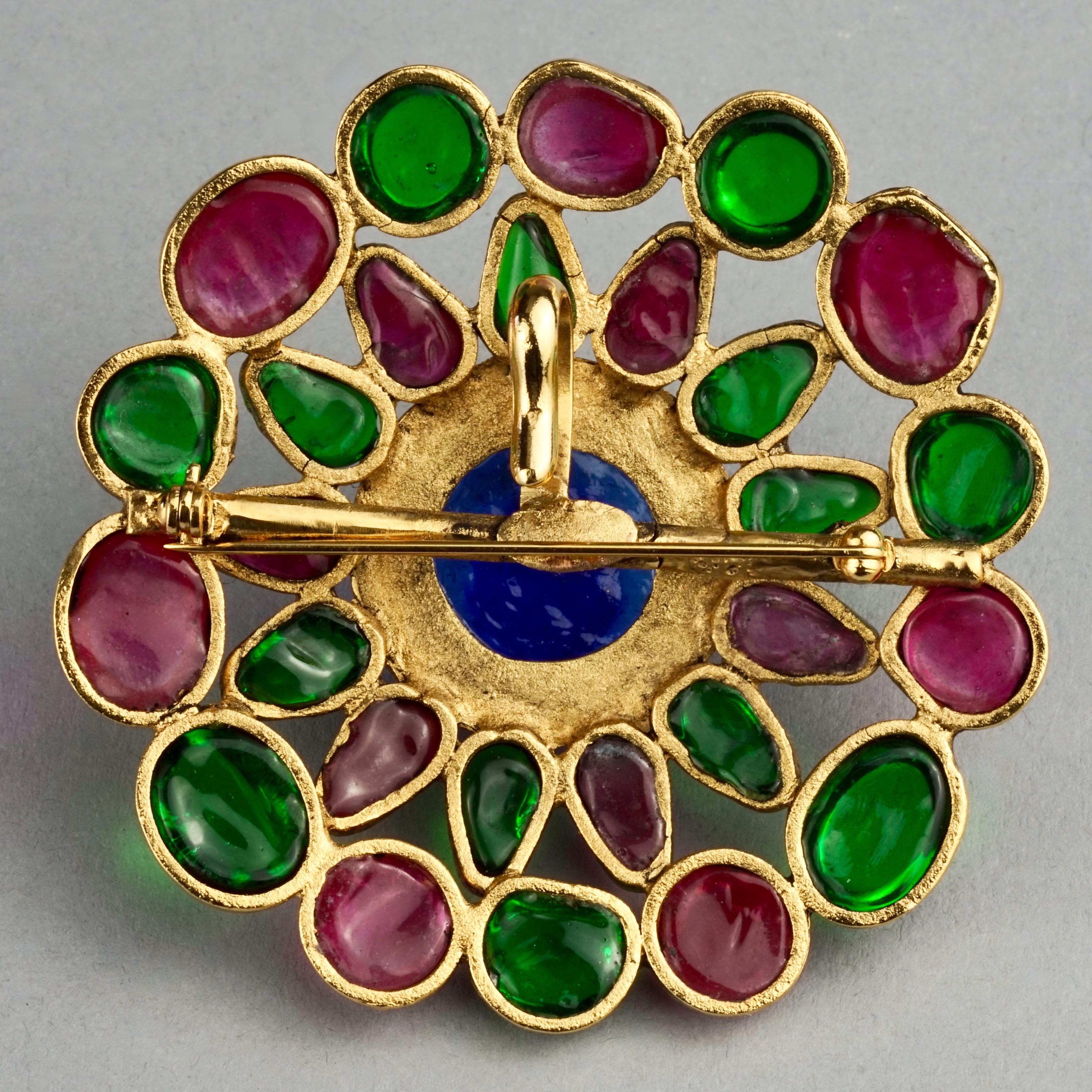 Vintage Iconic GRIPOIX Green Red Blue Flower Pendant Brooch For Sale 7