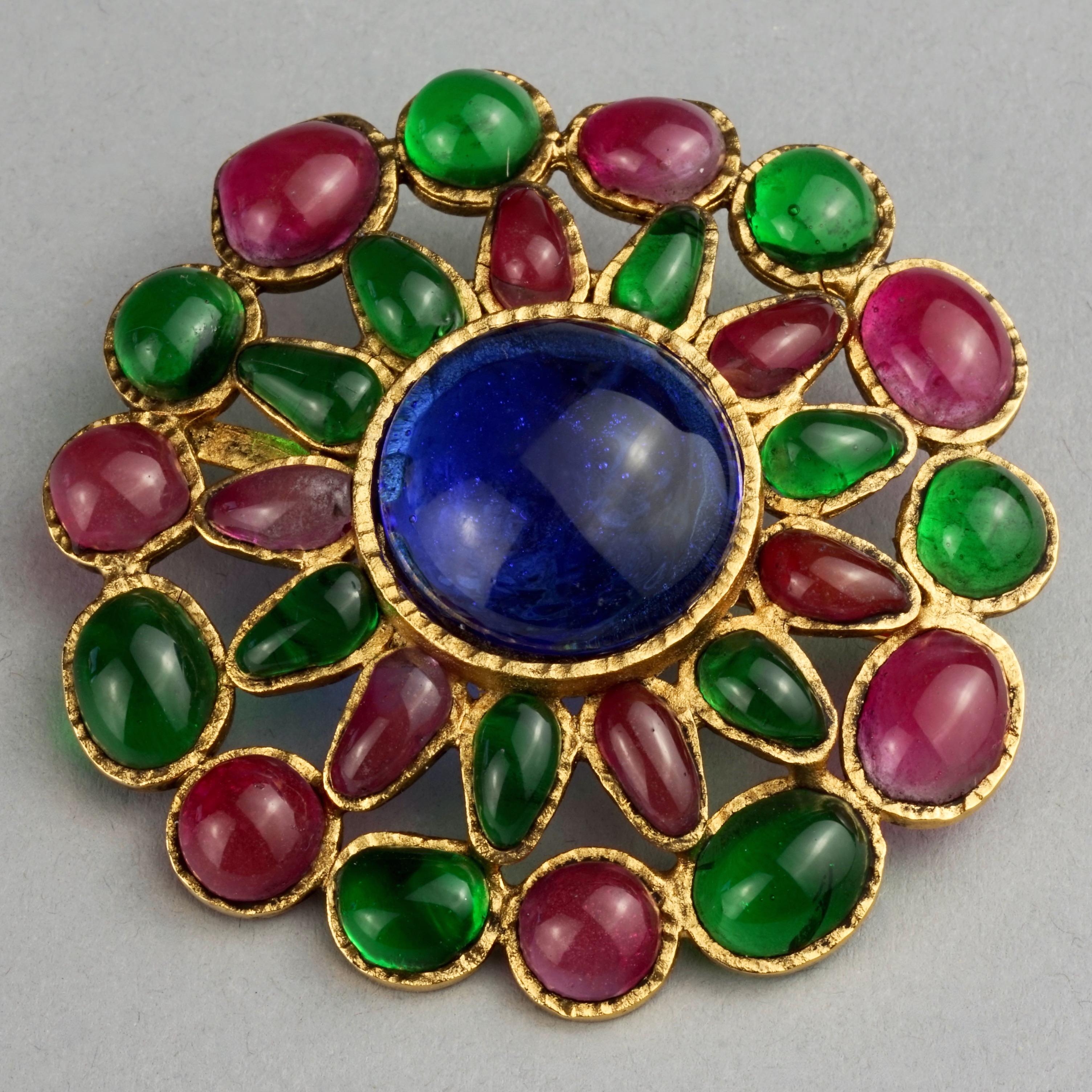 Vintage Iconic GRIPOIX Green Red Blue Flower Pendant Brooch For Sale 1