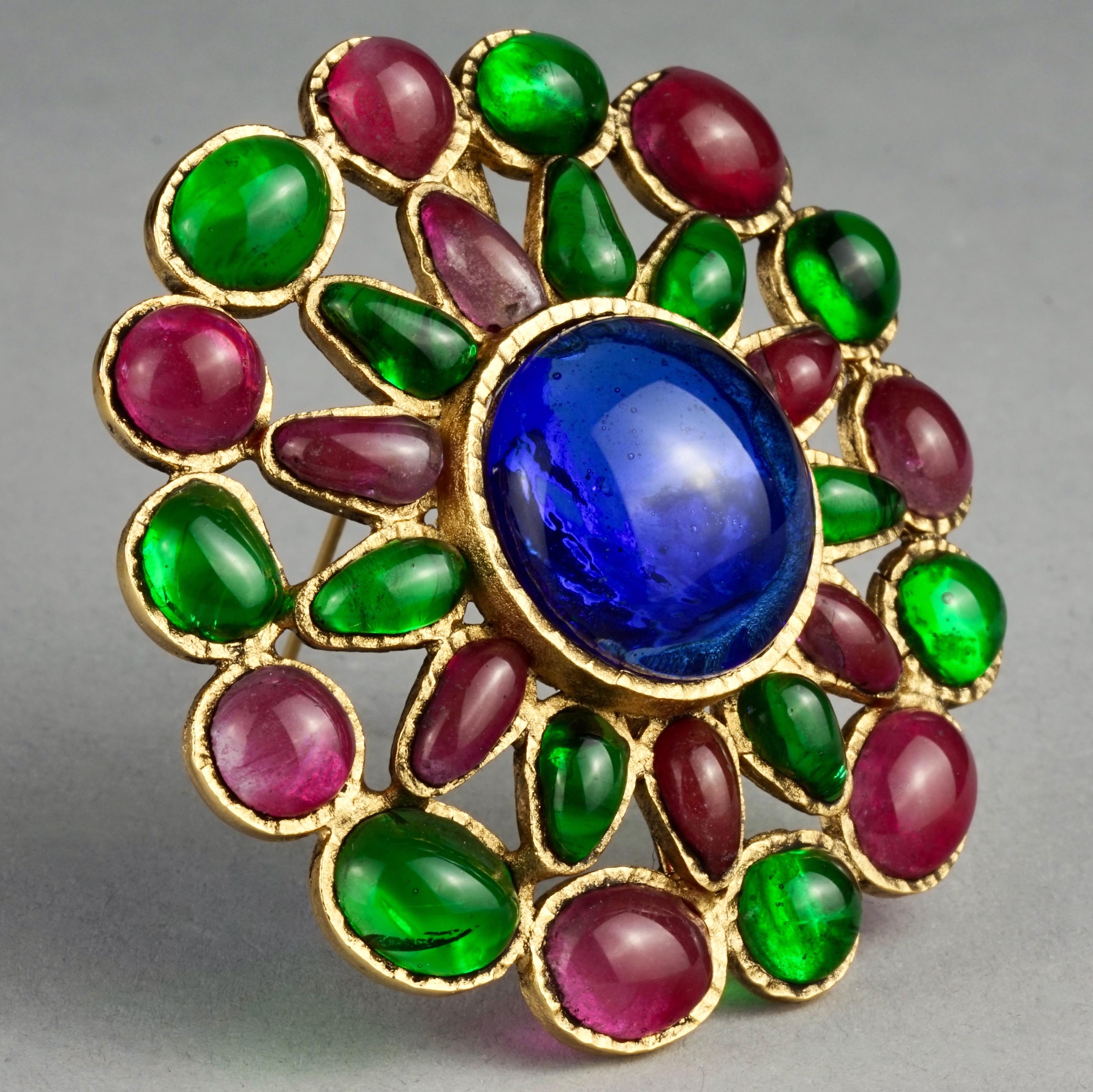 Vintage Iconic GRIPOIX Green Red Blue Flower Pendant Brooch For Sale 2