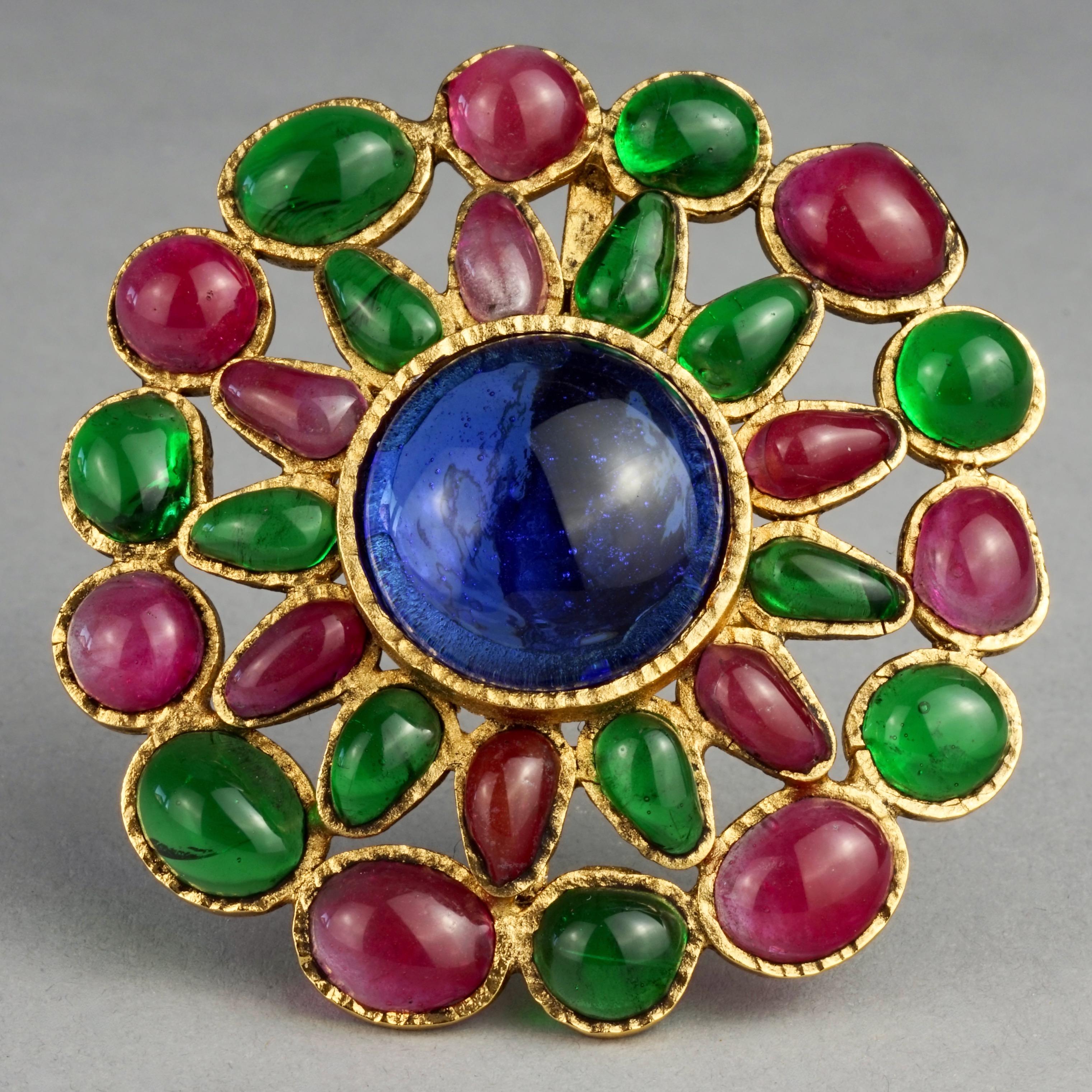 Vintage Iconic GRIPOIX Green Red Blue Flower Pendant Brooch For Sale 4