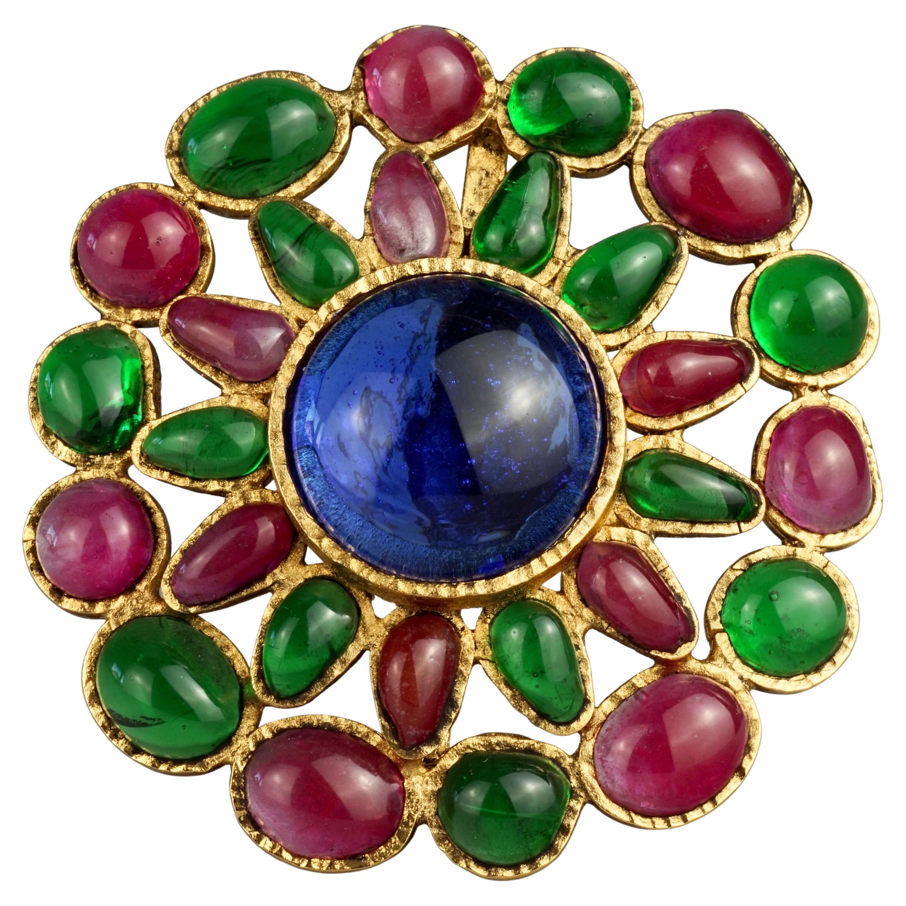 Vintage Iconic GRIPOIX Green Red Blue Flower Pendant Brooch For Sale