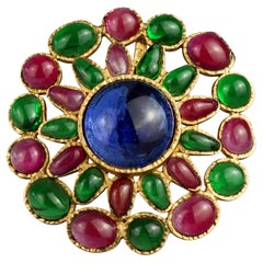 Vintage Iconic GRIPOIX Green Red Blue Flower Pendant Brooch