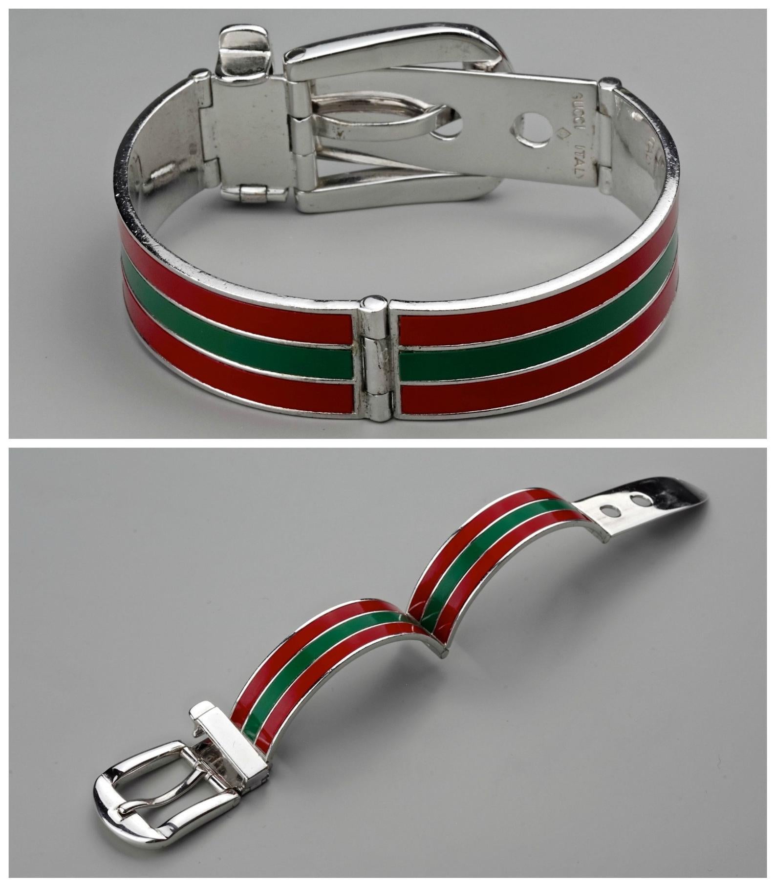 Vintage Iconic GUCCI Enamel Buckle Cuff Bracelet In Excellent Condition In Kingersheim, Alsace