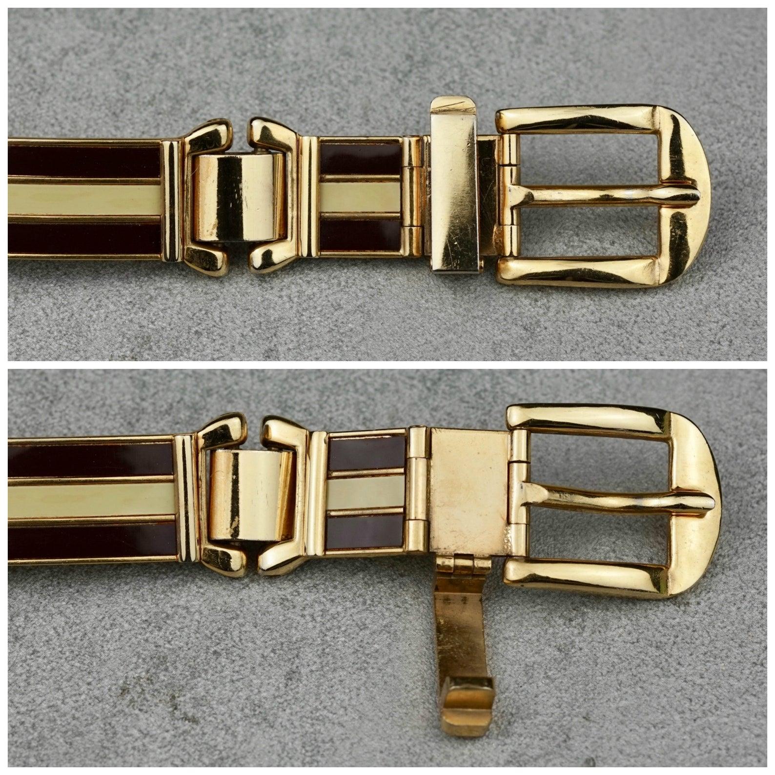 Vintage Iconic GUCCI Gold Enamel Buckle Belt In Excellent Condition For Sale In Kingersheim, Alsace