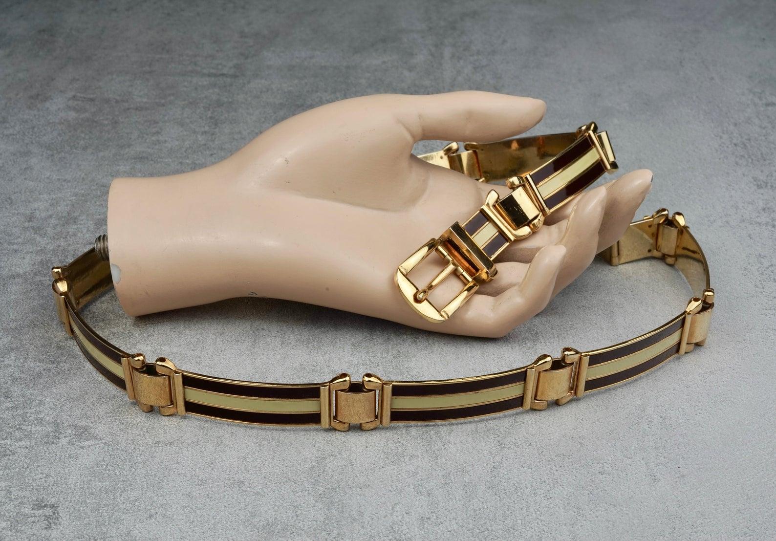 Women's Vintage Iconic GUCCI Gold Enamel Buckle Belt For Sale