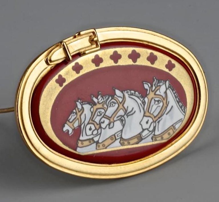 Vintage Iconic HERMES Grand Apparat Equestrian Horse Head Enamel Brooch