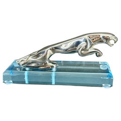 Vintage Iconic Jaguar Car Hood Ornament Mascot on Lucite Base