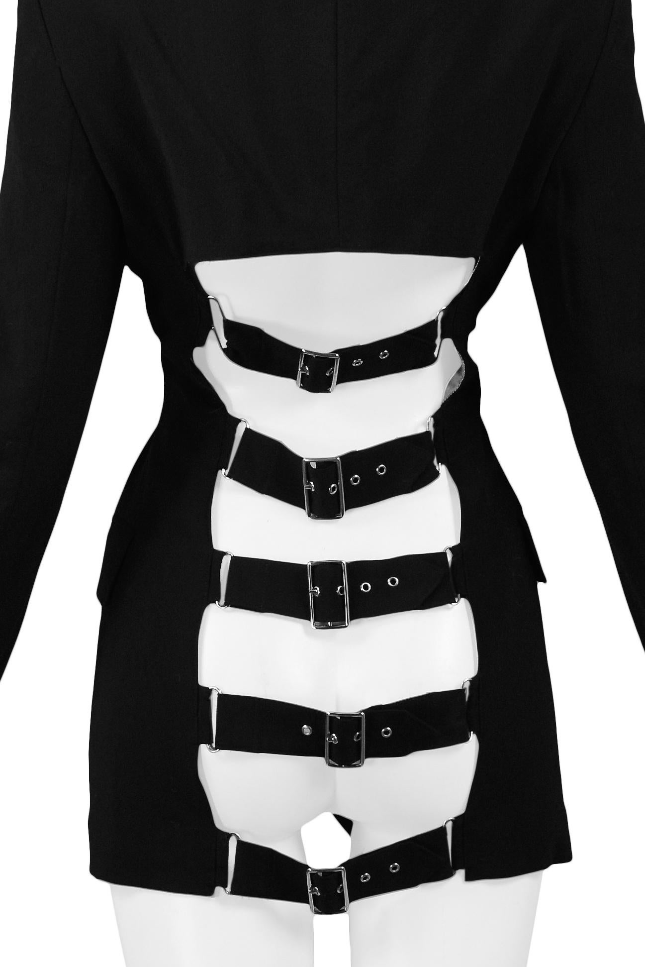 Vintage Iconic Jean Paul Gaultier Black Five Buckle Back Bondage Jacket In Excellent Condition In Los Angeles, CA