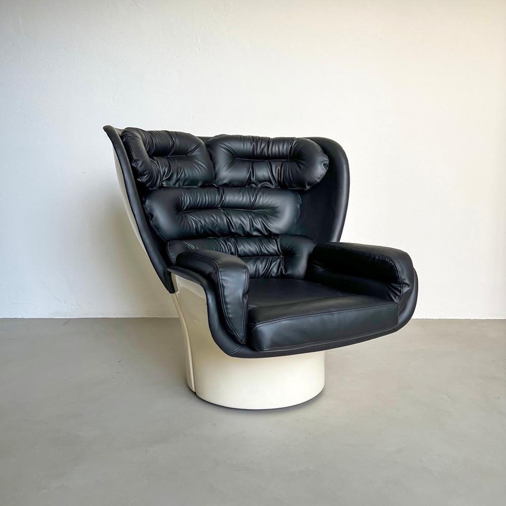 Vintage iconic Joe Colombo Elda armchair, Italian Space Age 1960s, Black Leather For Sale 6