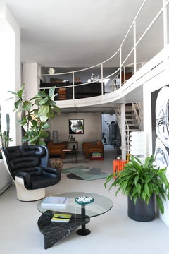 Vintage iconic Joe Colombo Elda armchair, Italian Space Age 1960s, Black Leather