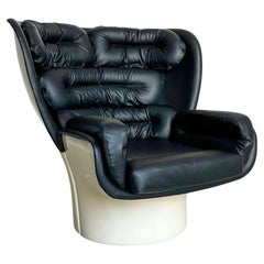 Vintage Space Age Living Room Armchair, Elda by Joe Colombo, Black Leather, Collectible