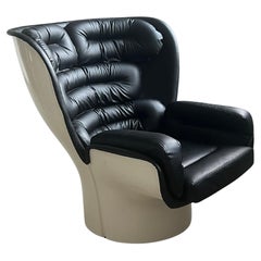 Sillón vintage icónico Joe Colombo Elda, italiano Space Age años 60, cuero negro