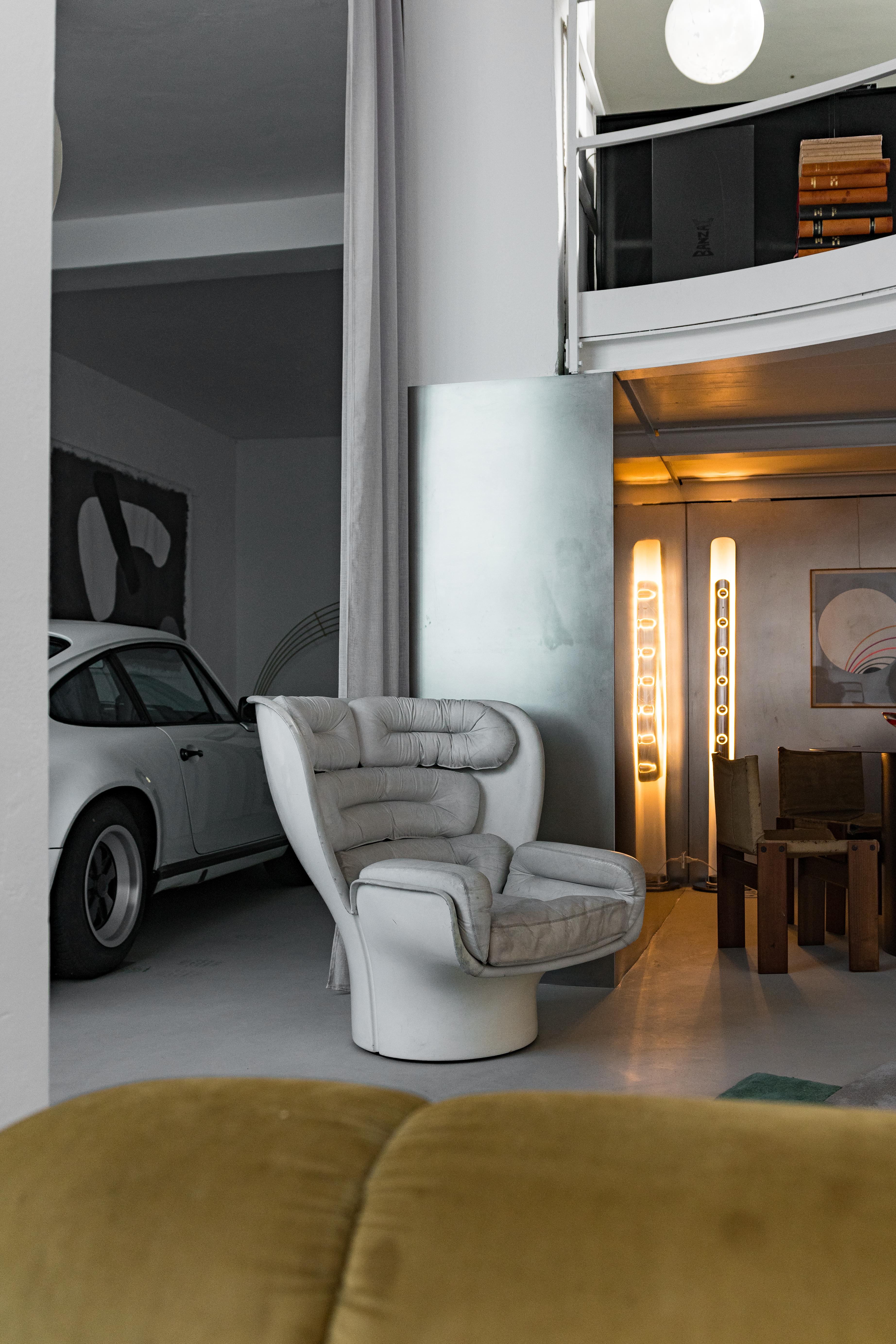 Fauteuil vintage emblématique Joe Colombo Elda, ère spatiale italienne, cuir blanc en vente 10