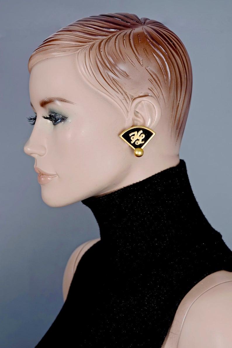Women's Vintage Iconic KARL LAGERFELD KL Logo Fan Earrings For Sale
