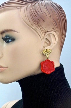 Vintage Iconic KARL LAGERFELD Profile Wax Seal Fan Logo Earrings