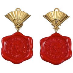 Boucles d'oreilles vintage iconique KARL LAGERFELD Profile Wax Seal Fan Logo