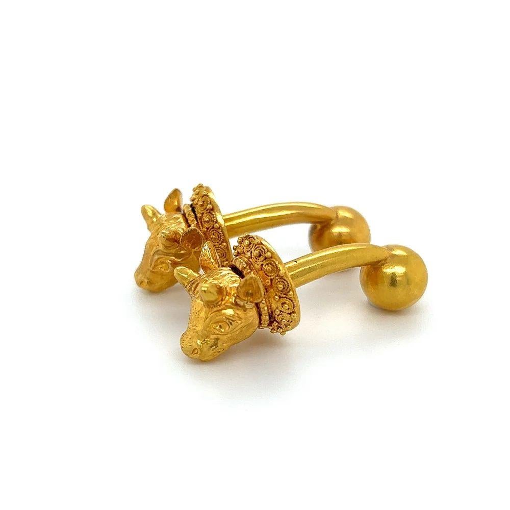 Vintage Iconic Lalaounis Yellow Gold Bull Head Cufflinks For Sale 2