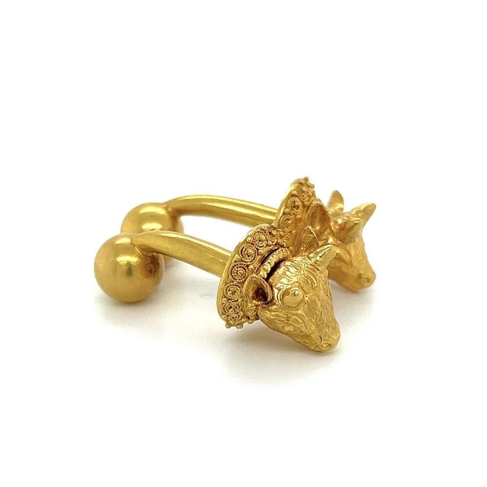 Modernist Vintage Iconic Lalaounis Yellow Gold Bull Head Cufflinks For Sale
