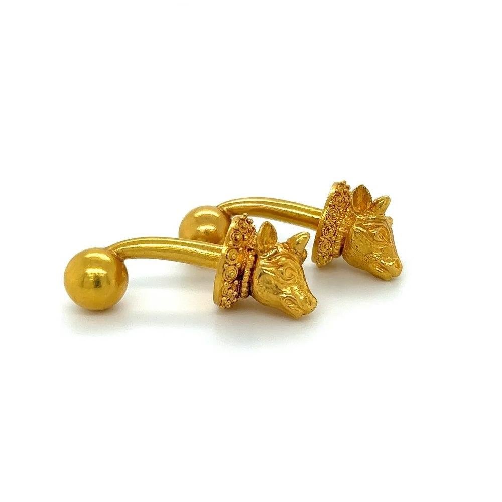 Women's or Men's Vintage Iconic Lalaounis Yellow Gold Bull Head Cufflinks For Sale