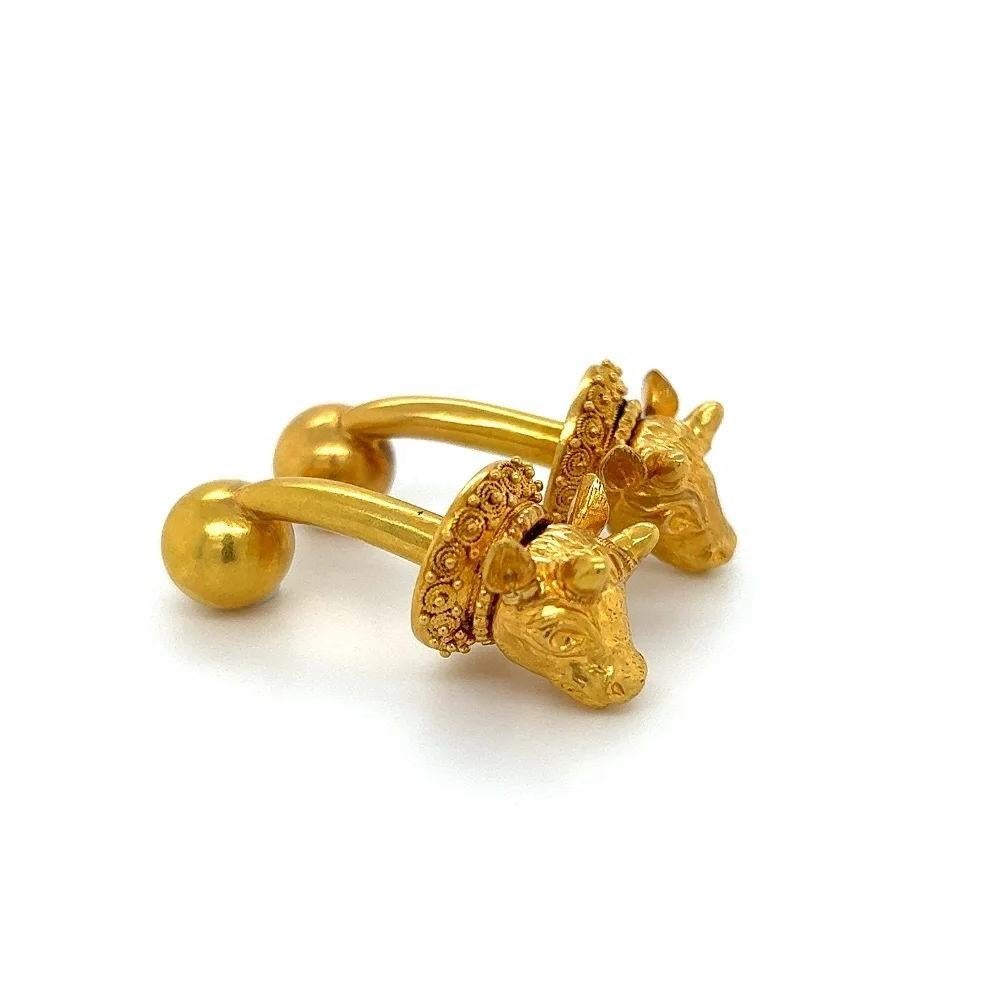 Vintage Iconic Lalaounis Yellow Gold Bull Head Cufflinks For Sale 1