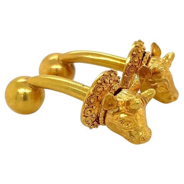Vintage Iconic Lalaounis Yellow Gold Bull Head Cufflinks For Sale