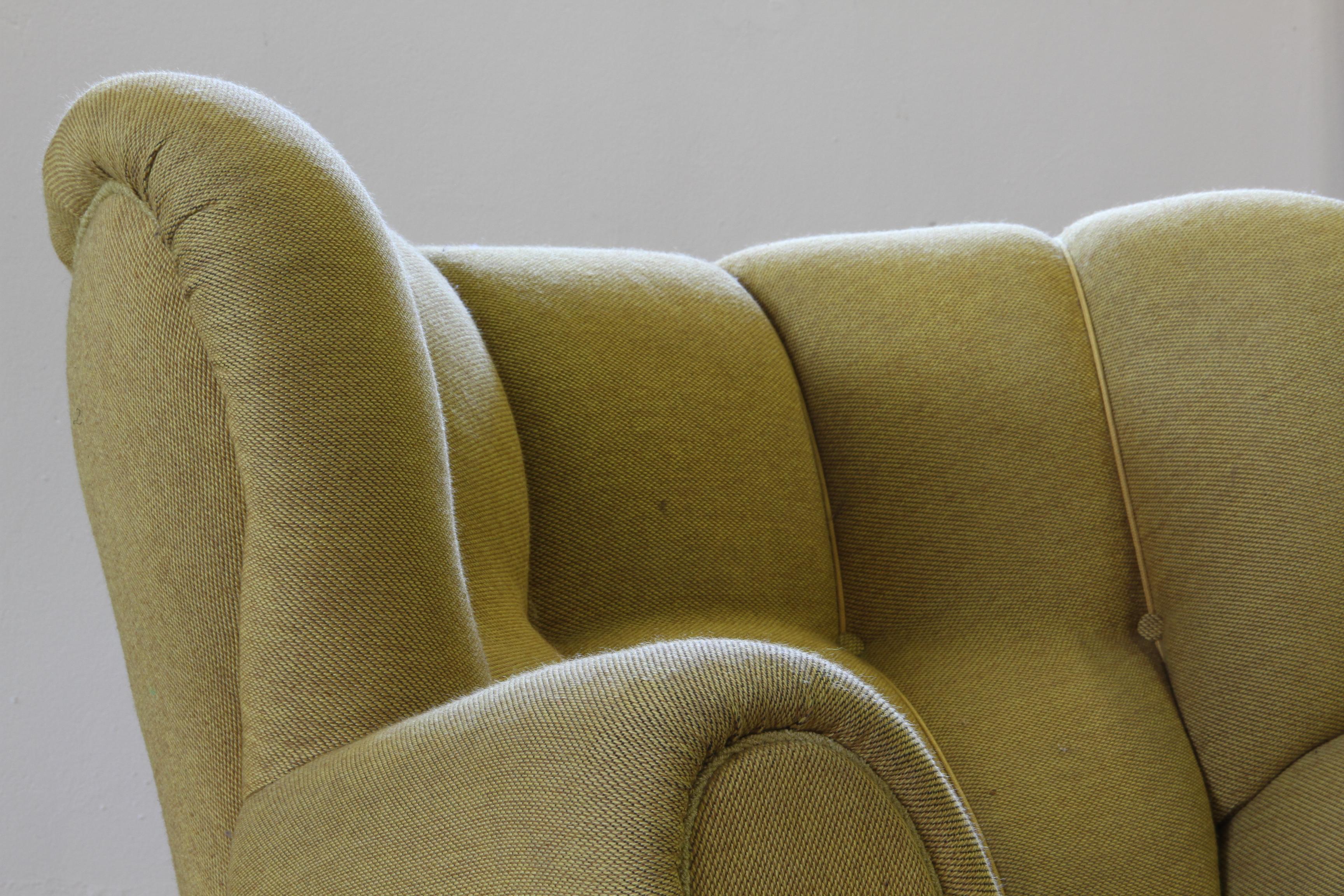 Vintage Iconic Large upholstered Lounge / Easy Chair From Denmark 1930’s Tela en venta