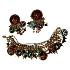 Vintage Iconic Lunch at the Ritz Designer Signed Roulette Bracelet and Earrings