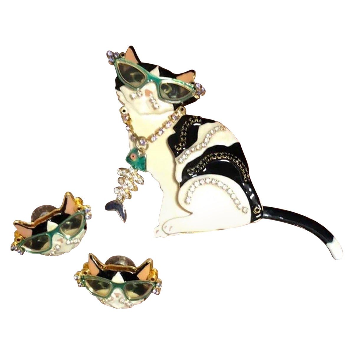 Broche y Pendientes Vintage Iconic Lunch at the Ritz Kitty Cat Statement