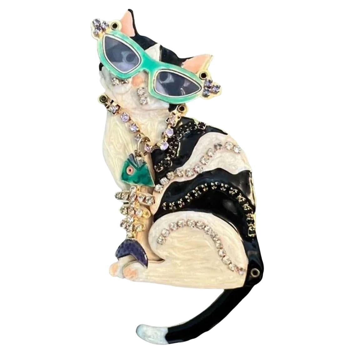 Vintage Iconic Lunch Signed Designer at the Ritz Kitty Cat Brooch Pin For Sale