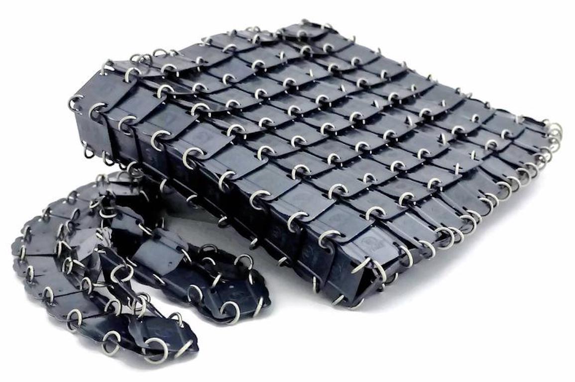 Vintage Iconic PACO RABANNE Logo Square Disc Chainmail Space Age Metal Bag

Measurements:
Height: 7.48 inches (19 cm)
Width: 9.25 inches (23.5 cm)
Depth: 1.37 inches (3.5 cm)
Strap: 25 inches (63.5 cm)

Features:
- 100% Authentic PACO RABANNE.
-