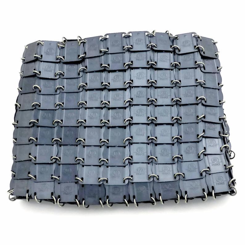 Gray Vintage Iconic PACO RABANNE Logo Square Disc Chainmail Space Age Metal Bag