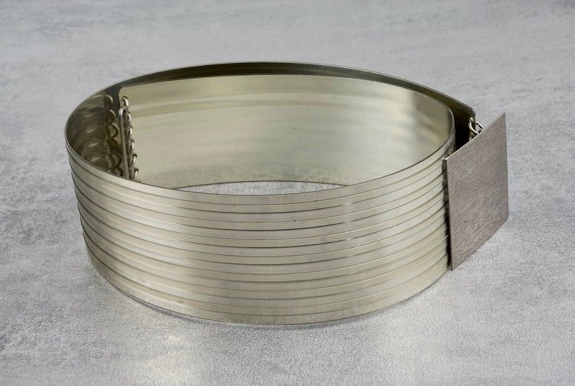 Gray Vintage Iconic PACO RABANNE Space Age Rigid Metal Wide Belt For Sale