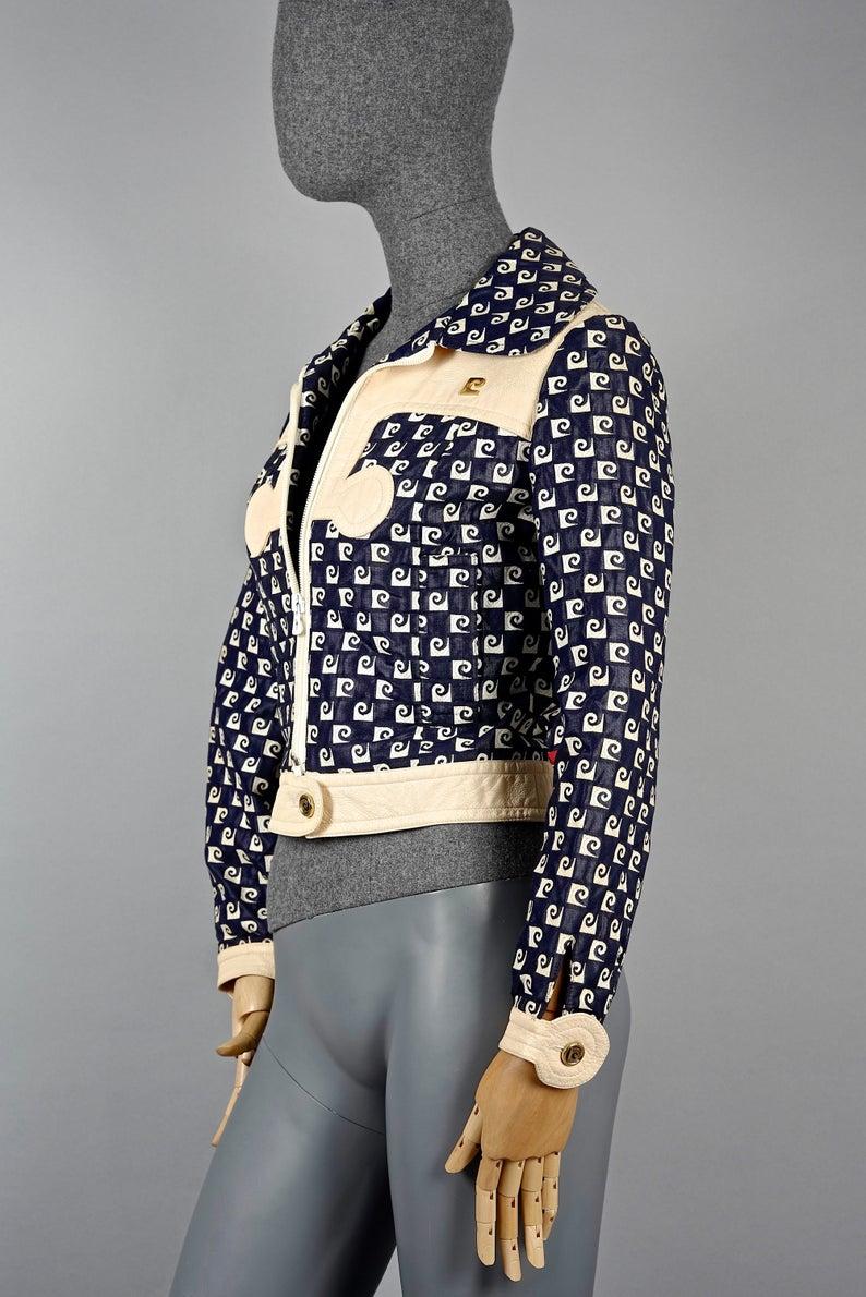 Black Vintage Iconic PIERRE CARDIN Monogram Vinyl Mod Jacket