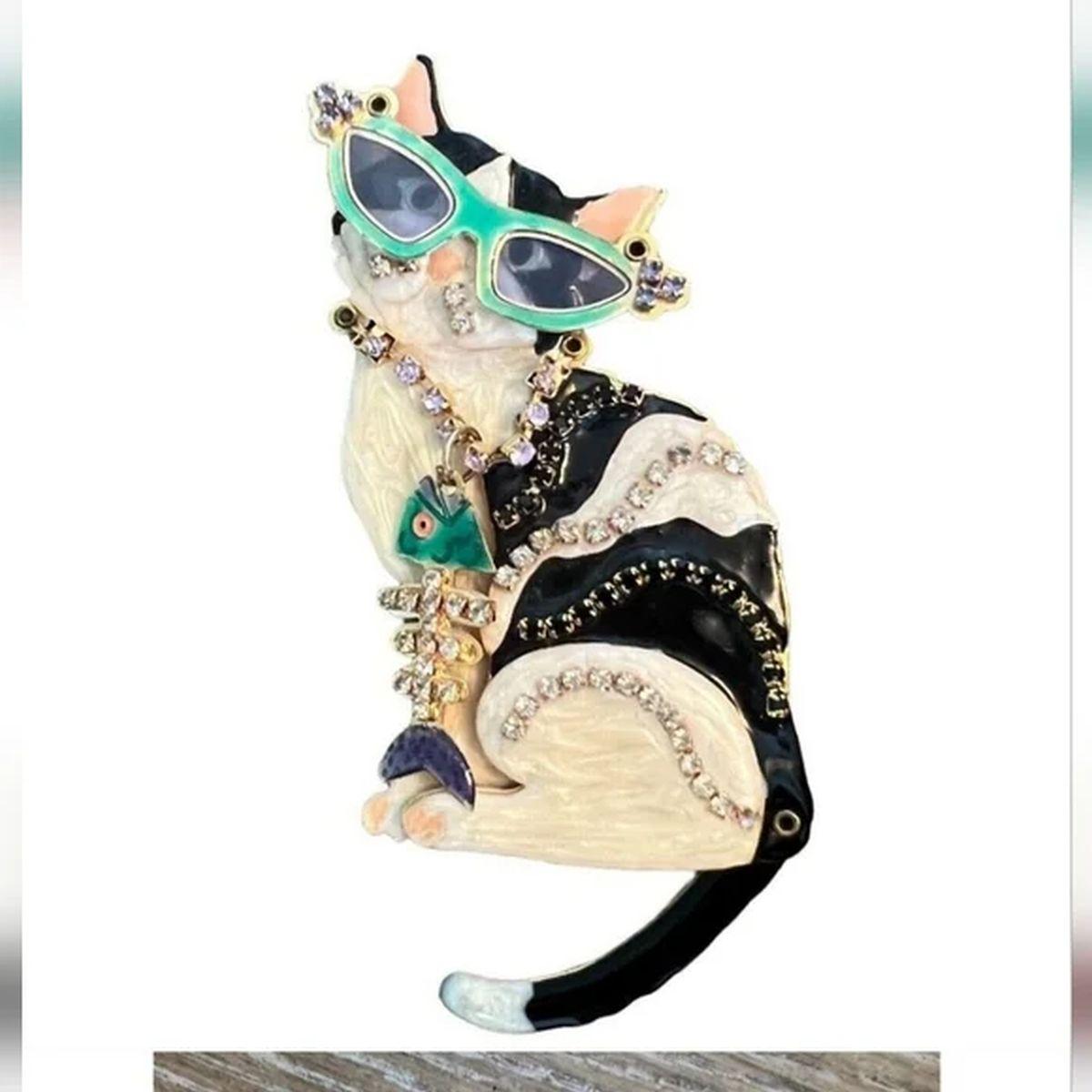 Vintage Iconic Signed Designer Lunch at the Ritz Kitty Cat Brooch Pin For Sale 1