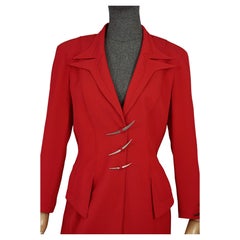 Vintage Iconic THIERRY MUGLER Silver Metal Hooks Futuristic Red Dress Suit
