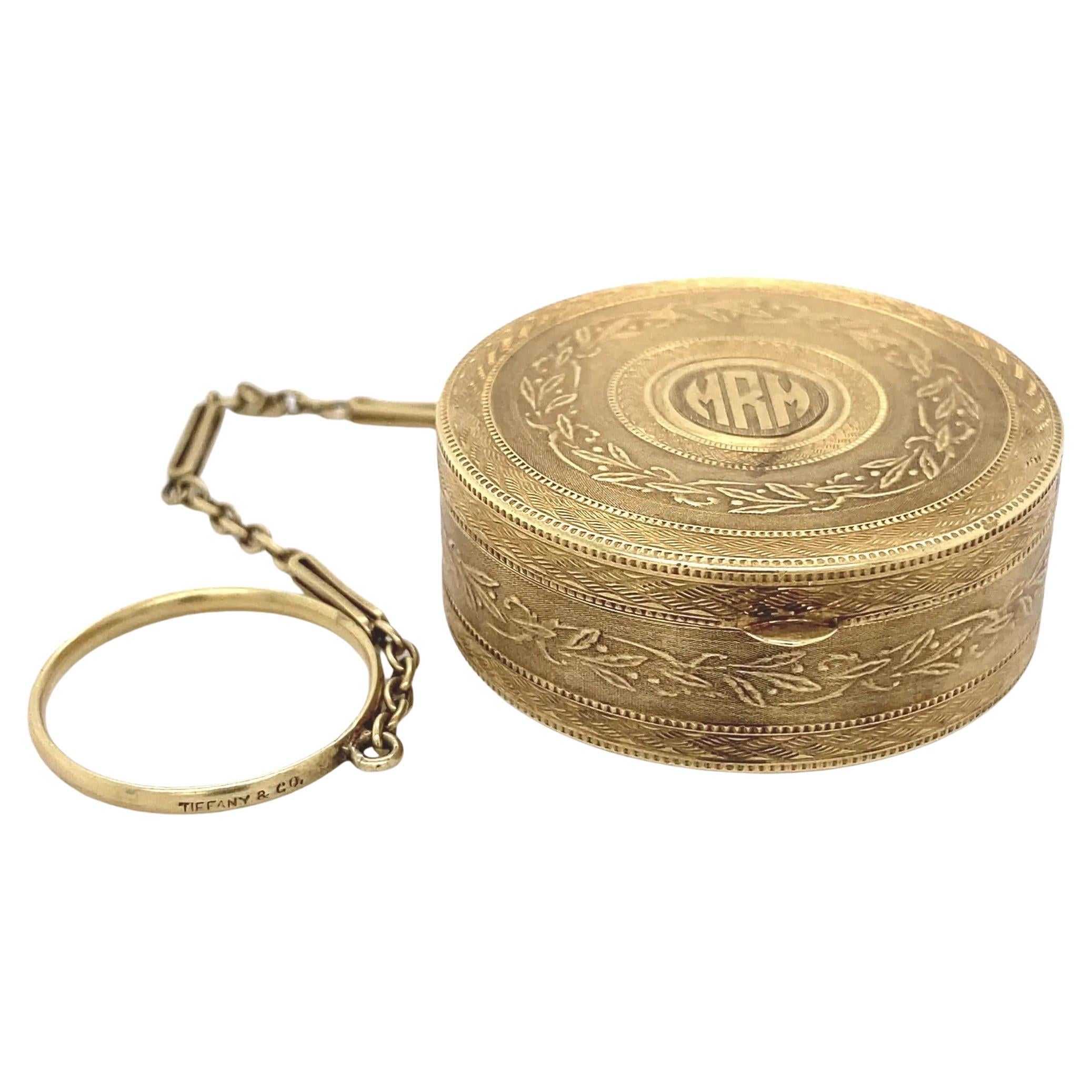 Vintage Iconic TIFFANY & CO Gold Round Box with Ring Holder For Sale