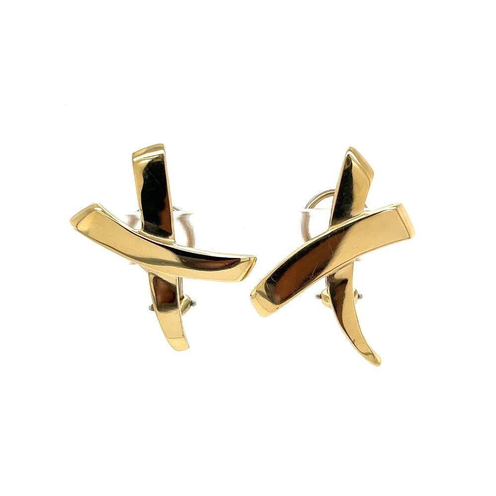 Simply Beautiful! Iconic Tiffany & CO Paloma Picasso Cross X 18 Karat Yellow Gold Earrings. Measuring approx. 27mm. Classic and Timeless...A Sure to be admired piece you’ll turn to time and again!