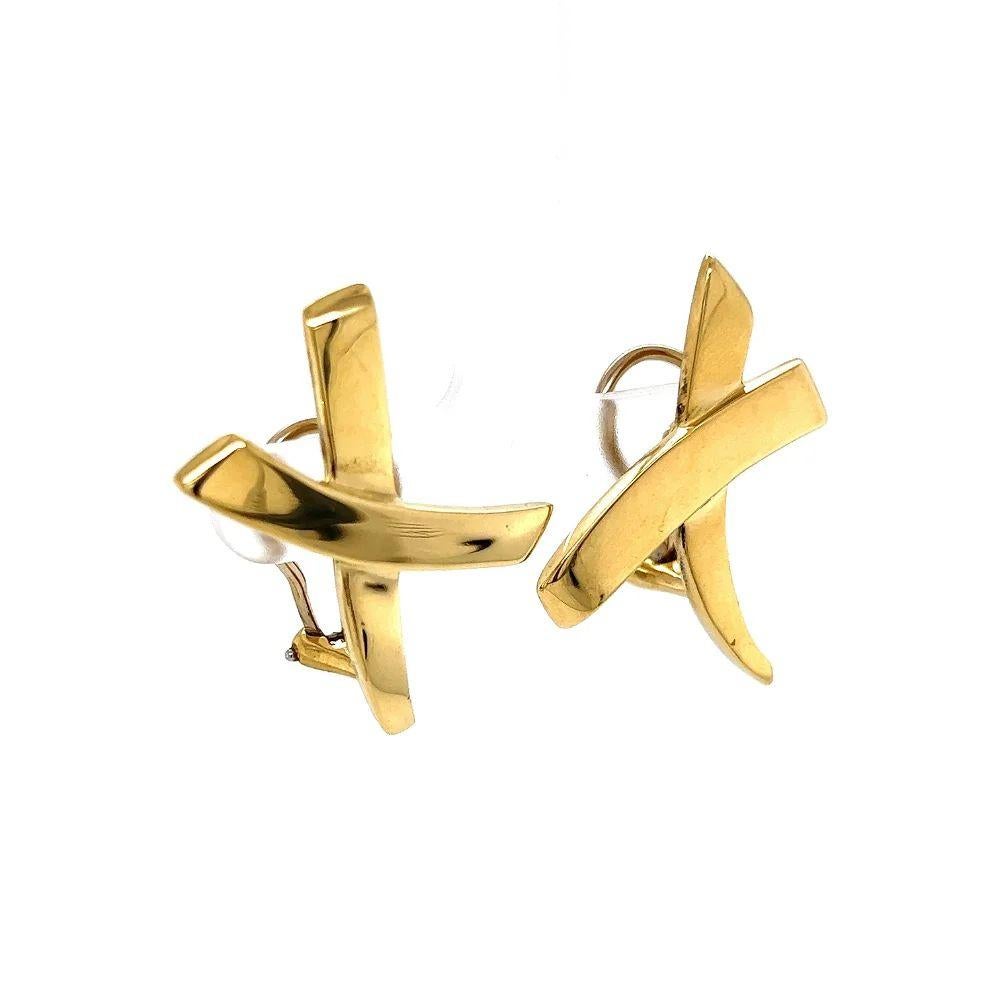 Vintage Ikonische Tiffany & CO Paloma Picasso Kreuz X Gold-Ohrringe, Vintage im Zustand „Hervorragend“ im Angebot in Montreal, QC