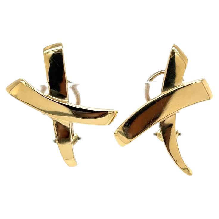 Vintage Ikonische Tiffany & CO Paloma Picasso Kreuz X Gold-Ohrringe, Vintage im Angebot