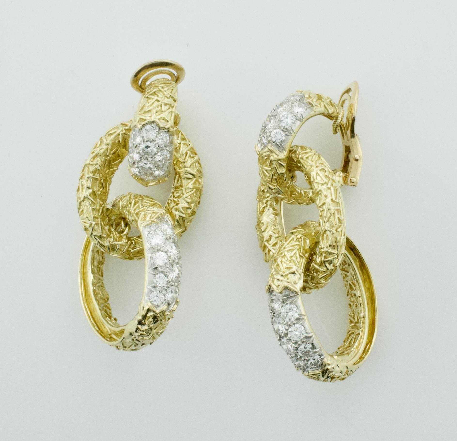 Women's or Men's Vintage Iconic Van Cleef & Arpels 18k/Platinum Diamond Earrings circa 1960's